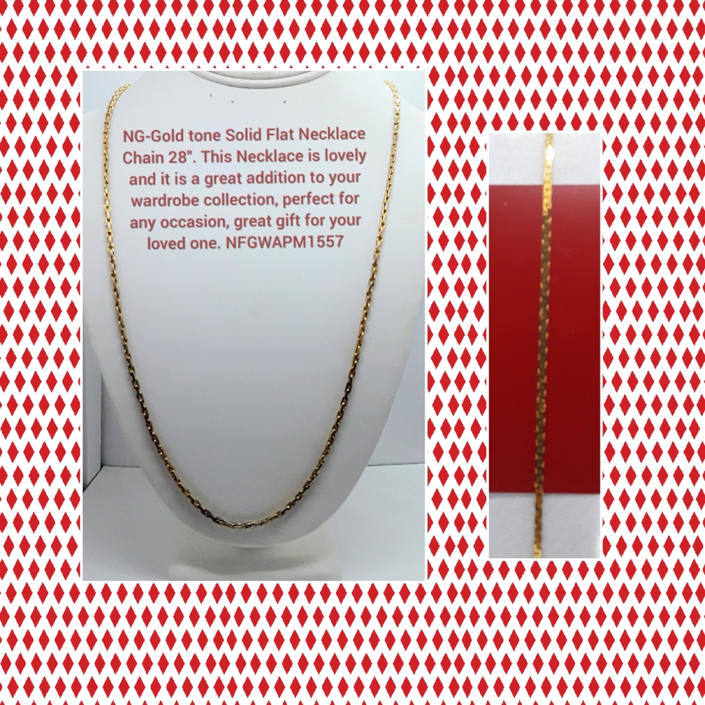 Necklace Gold Tone Solid Flat Chain